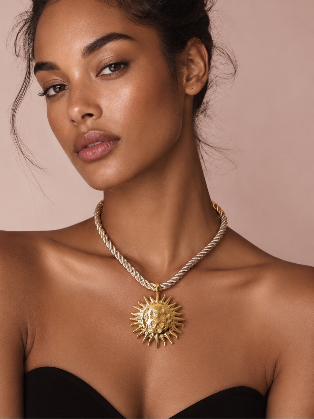 Gold Sun Pendant Rope Necklace